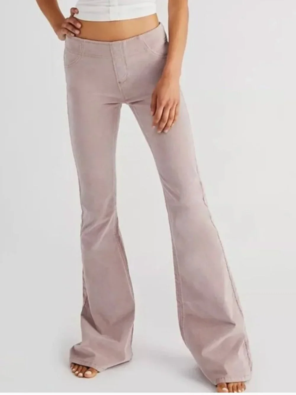 Free People We the Free Pink Corduroy Flare Pull-on Pants Size 28